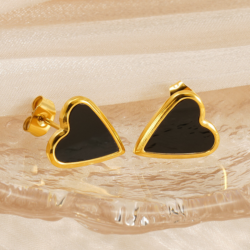 1 Pair Simple Series Classic Heart Stainless Steel  Gold Color Women's Stud Earrings h5 